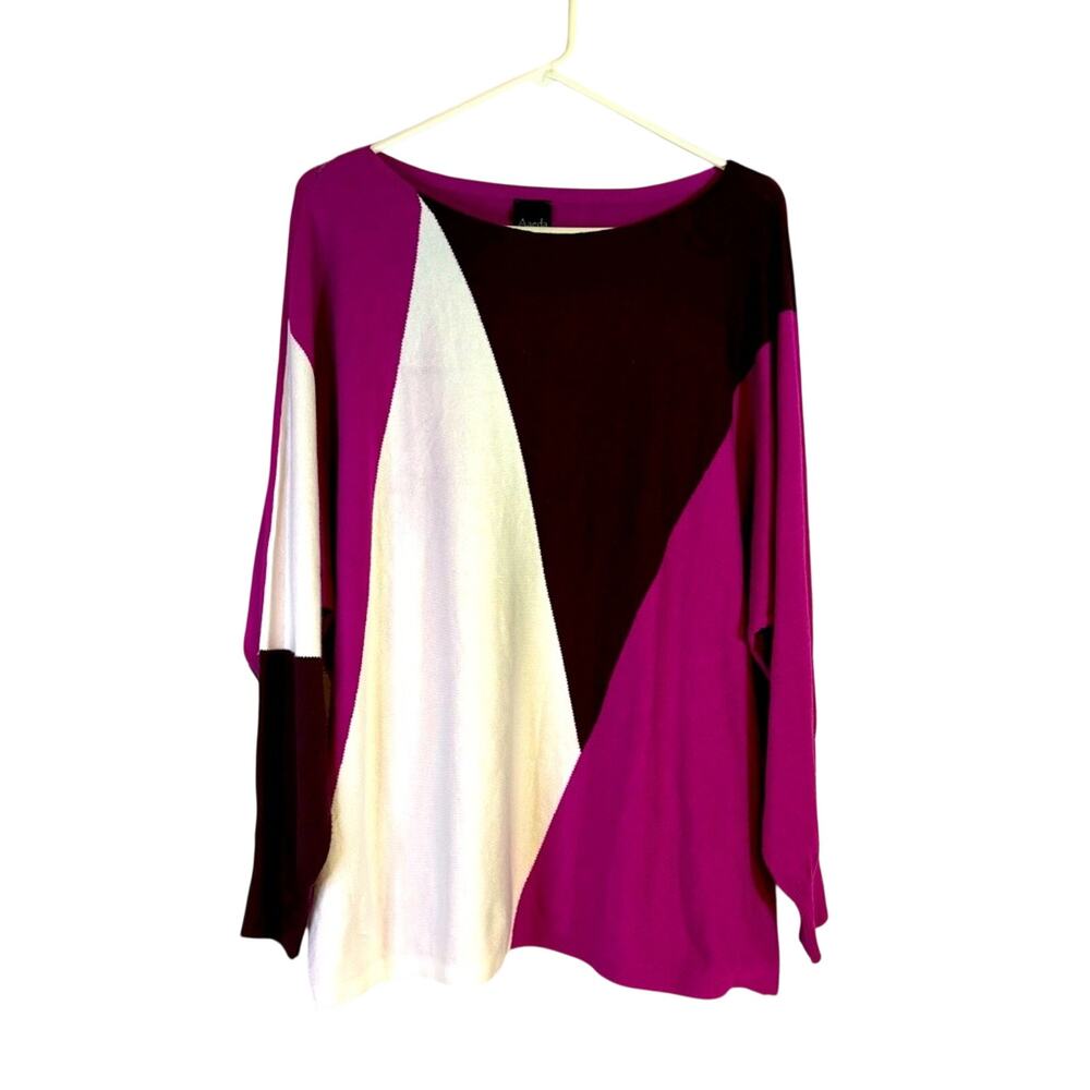Aaeda Purple Burgundy White Colorblock Bat Wing Sweater Size 1X X0461